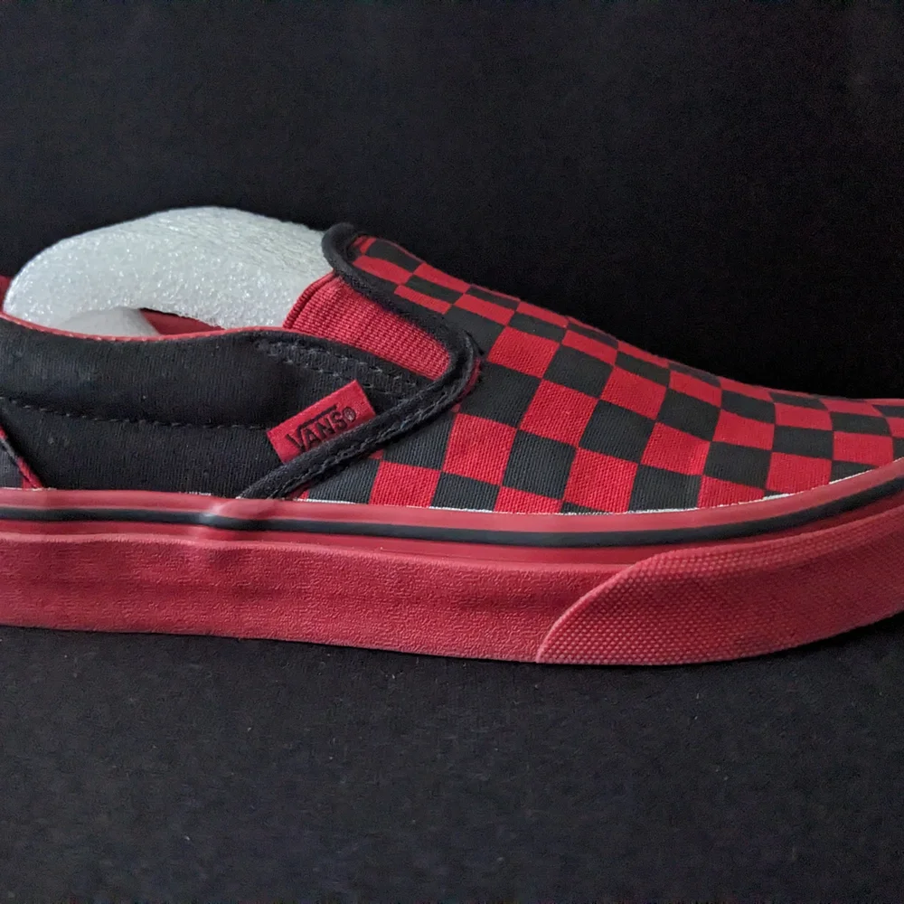 Vans Red and Black Checkered Slip-On Shoes - Picture 3 of 9